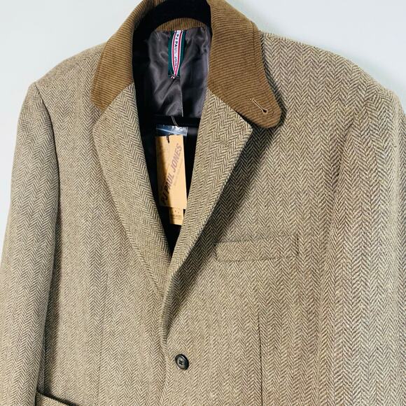 Paul Jones Sz M Wool Herringbone Sport Coat Blazer Jacket Brown Corduroy Collar - Picture 3 of 14